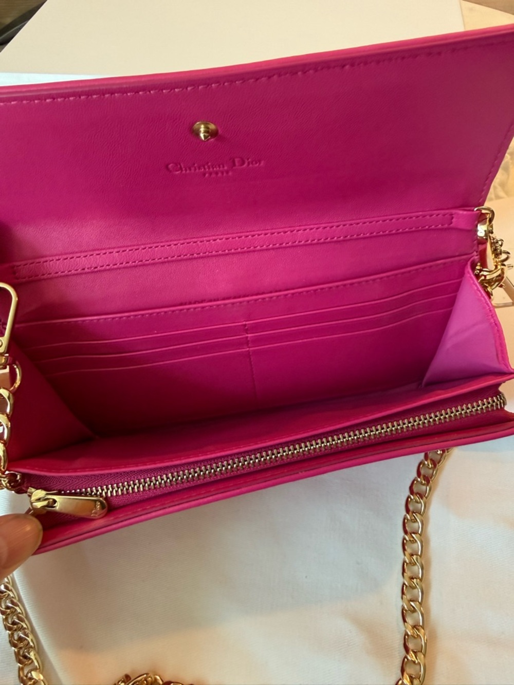 Christian Dior Fuchsia Cannage leather WOC wallet on Chain - Picture 10 of 16